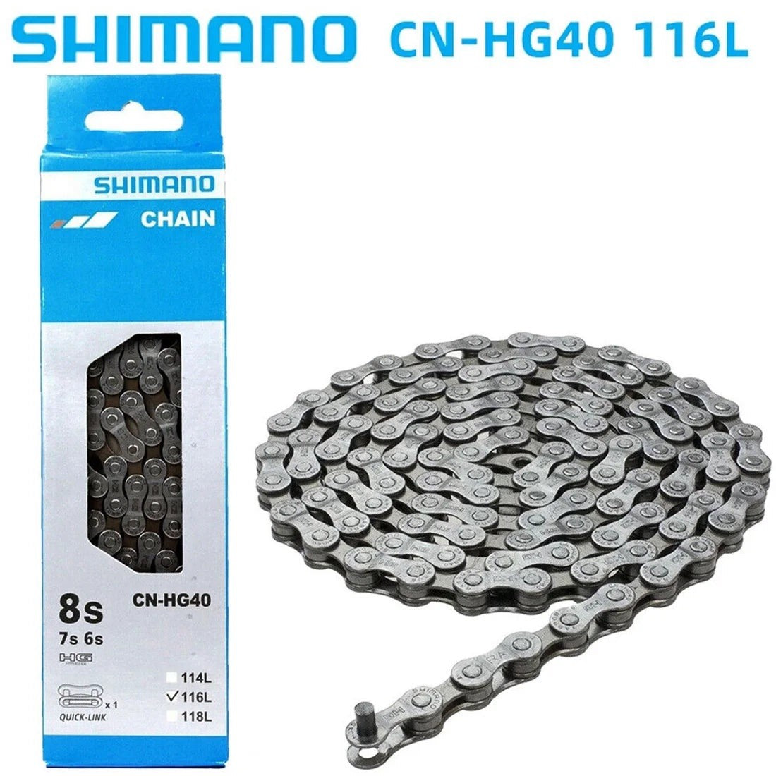 Bike Chain 116 Links for 6/7/8-Speed Bikes - Shimano CN-HG40 with Quick Link
