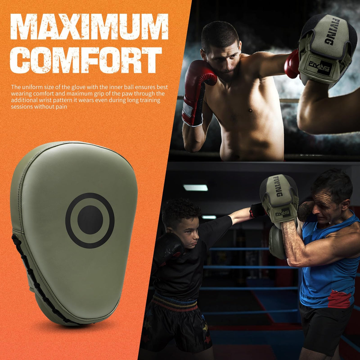 Leather Boxing Pads for Men Women Kids Focus Mitts Training Equipment Olive Green