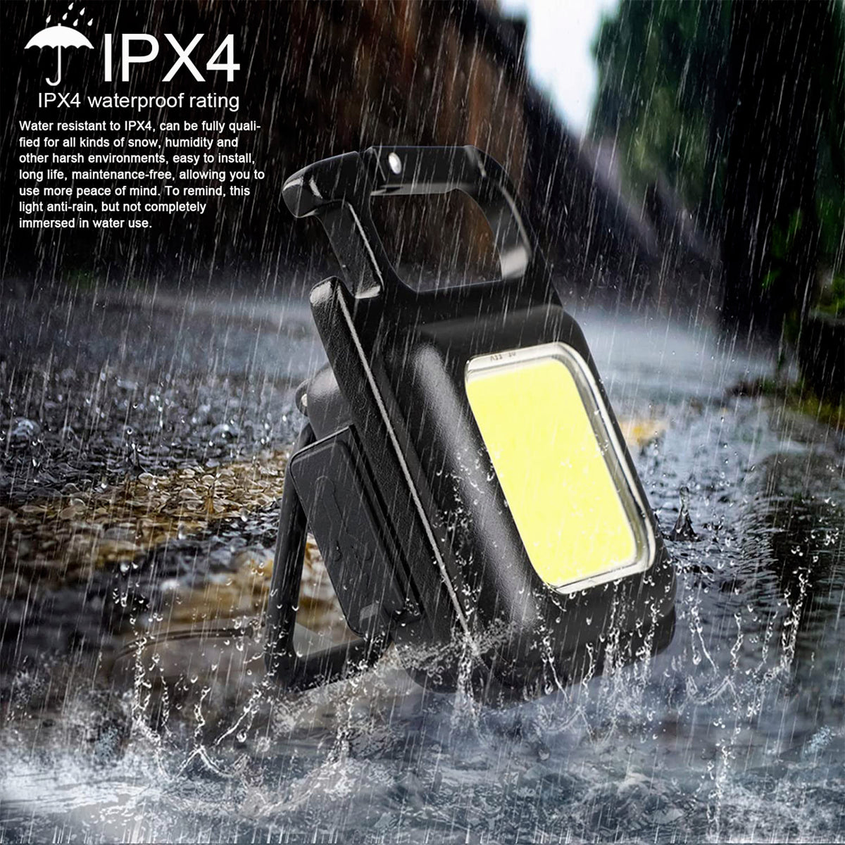 Mini Rechargeable COB Flashlight Keychain 800 Lumens with Magnet & Foldable Stand