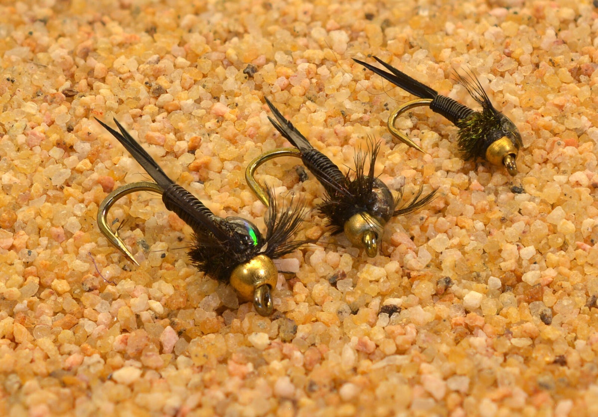 Black Copper John Nymph Flies with Mustad Signature Hooks - Multiple Sizes