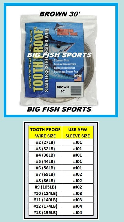 Stainless Steel Fishing Leader Wire - 360lb Test, 30ft Brown Single Strand