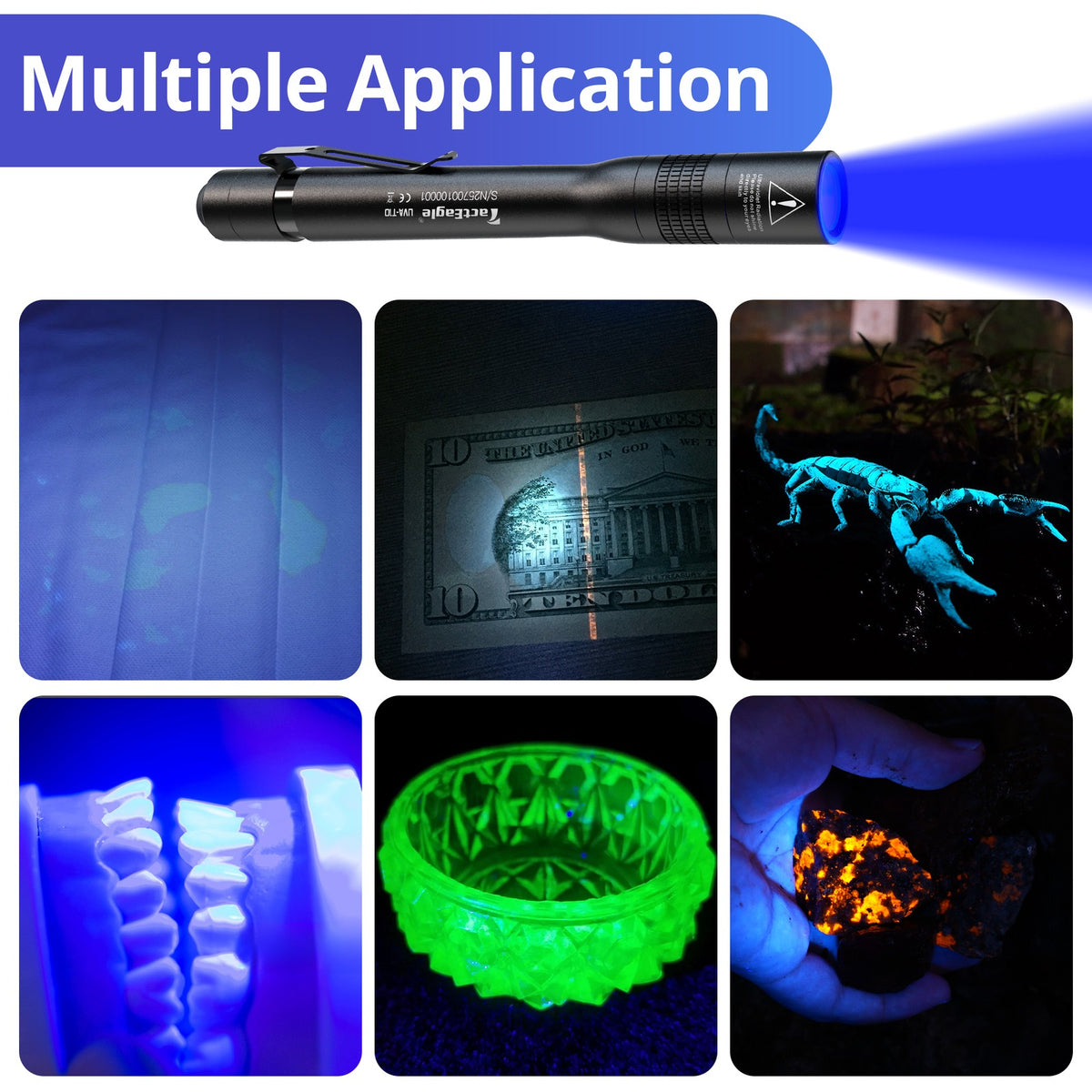 UV Black Light Flashlight 365nm Mini Pen Leak Detector for Pets Jewelry Currency