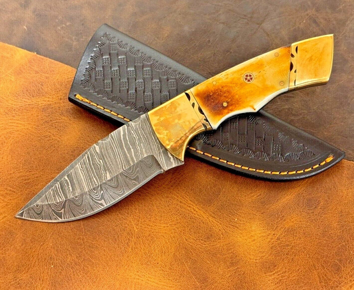 Handmade Damascus Folding Knife with Multiple Color Variants