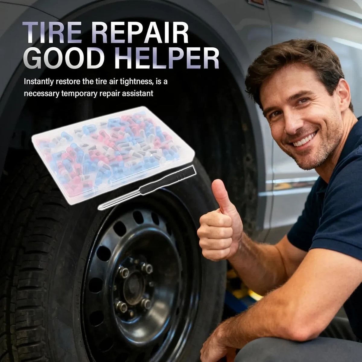 Portable Tire Repair Kit with Rubber Nails and Screwdriver for Emergency Flat Fix