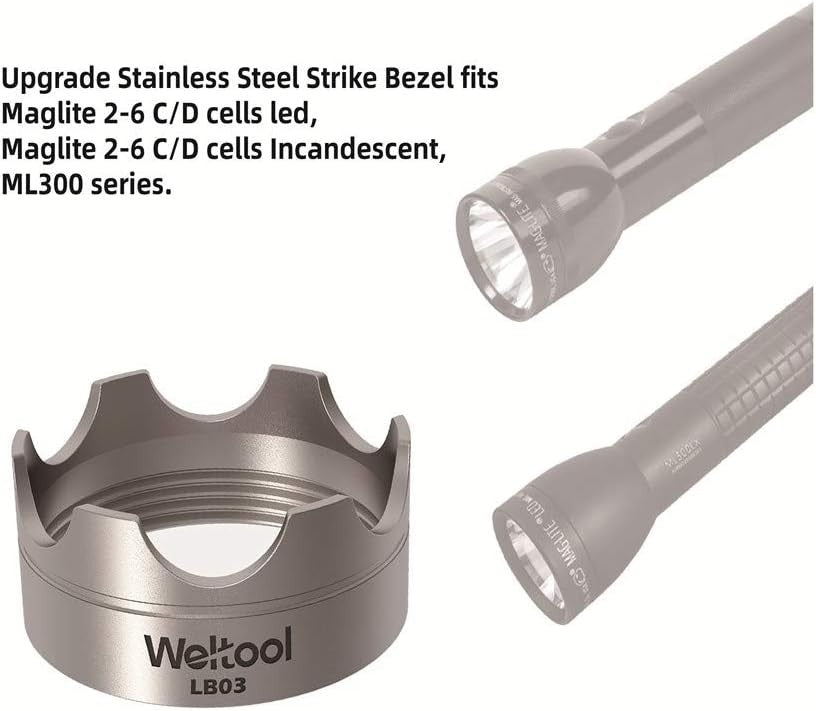 304 Stainless Steel Maglite C/D Cell Flashlight Bezel with Glass Breaker