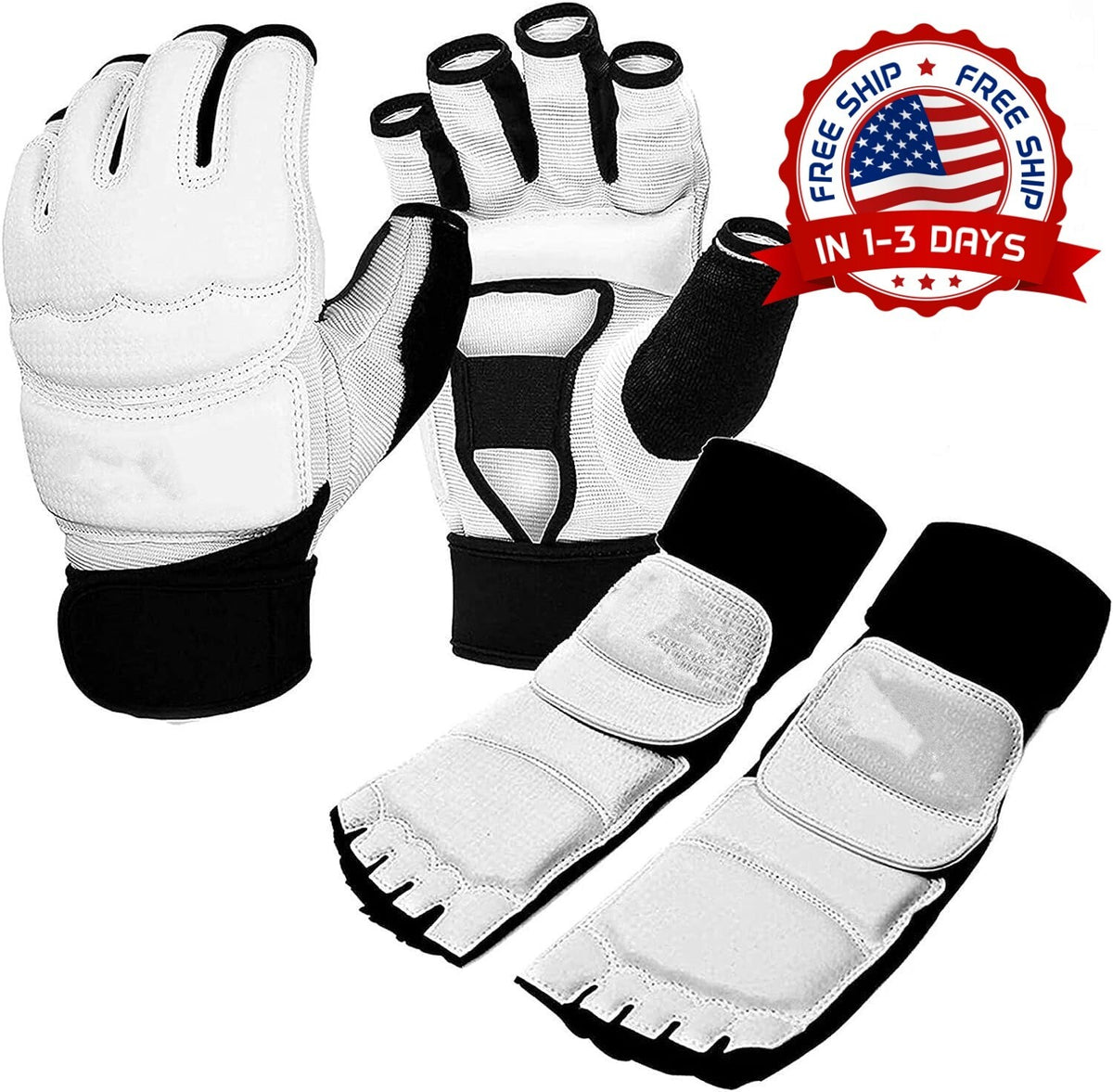 Martial Arts Sparring Gloves and Foot Protectors Set for Men Women - High-Quality Leather