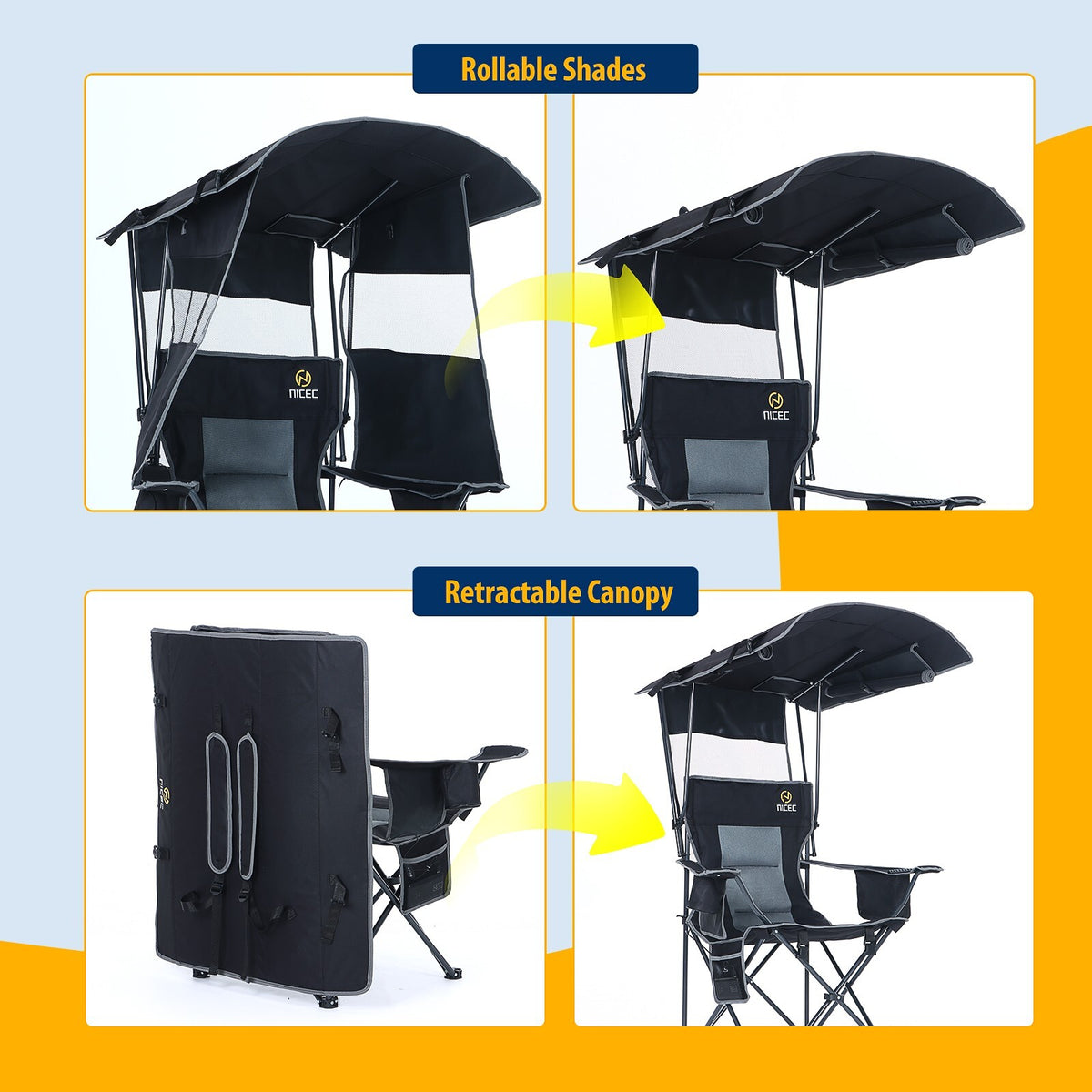 Heated Outdoor Camping Chair with Canopy and Footrest - Portable Shade