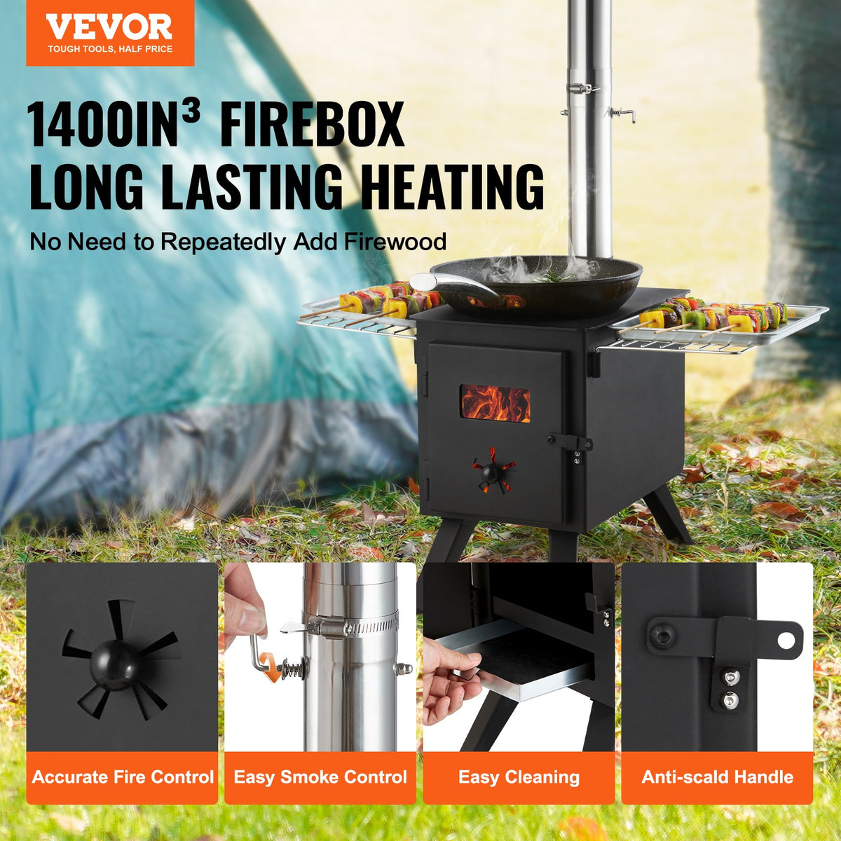 Portable Outdoor Wood Stove for Camping - 86 Inch Tent Heating & BBQ