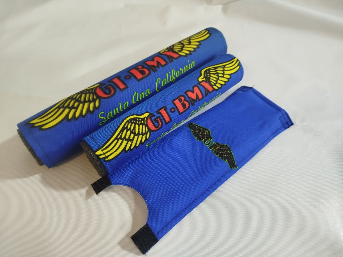 BMX Handlebar Pad Set - High-Strength Foam, Custom Colors, Blue Wings