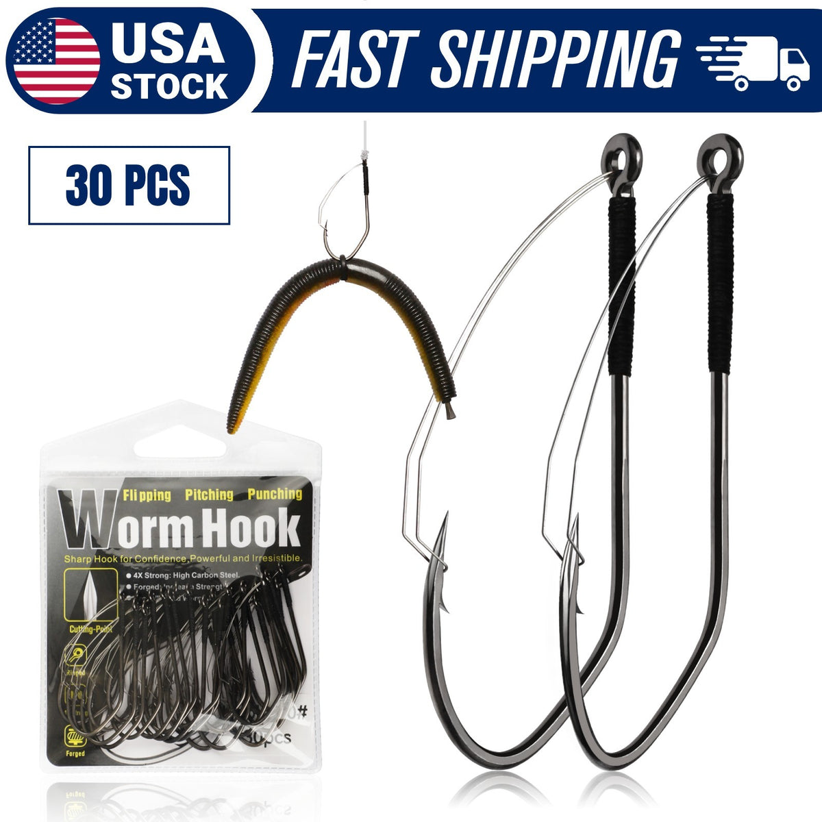 30PCS Weedless Fishing Hooks 1/0 Wacky & Texas Rig Hooks for Bass Trout Pike