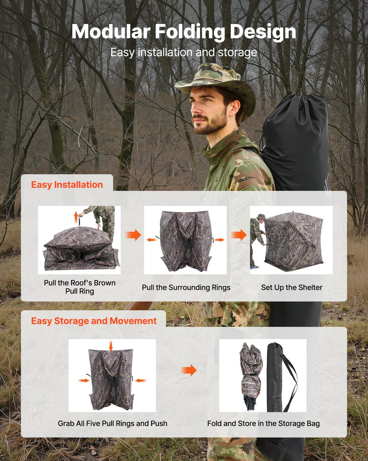 270° See-Through Hunting Blind for 1-3 People - Ground Concealment Shelter