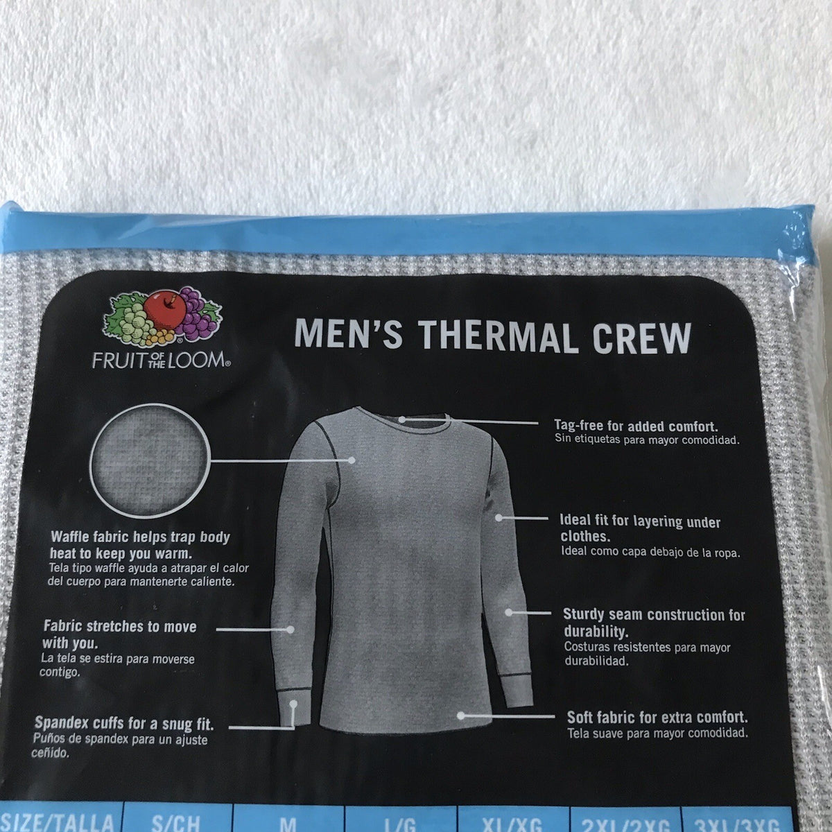 Men's Gray Waffle Thermal Top Size L - Soft Cotton-Polyester Base Layer