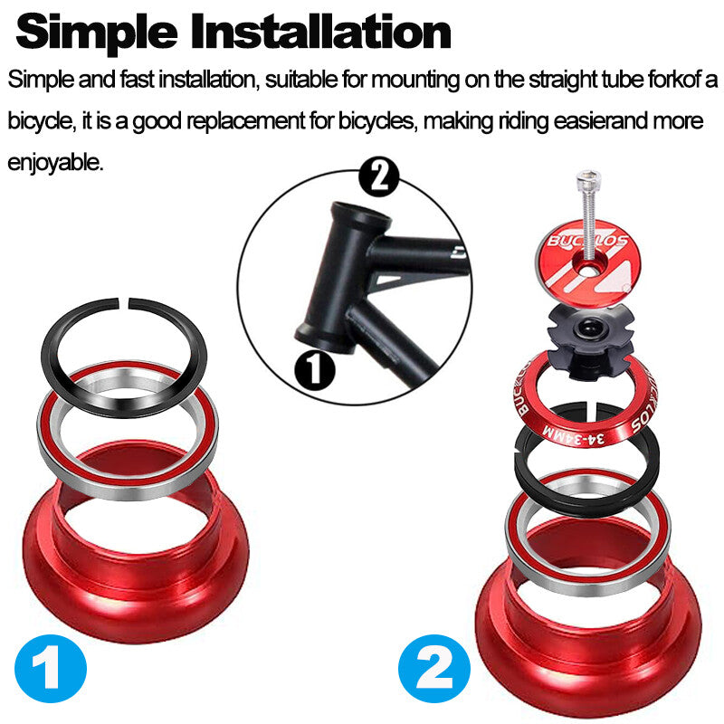 34mm Threadless Bicycle Headset for MTB & Road Bikes - Double Sealed Bearings