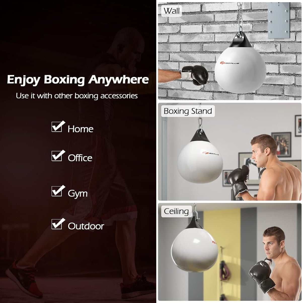 Heavy Punching Bag with Water Fillable Design - 21'' 180lb / 18'' 110lb MMA Boxing Equipment