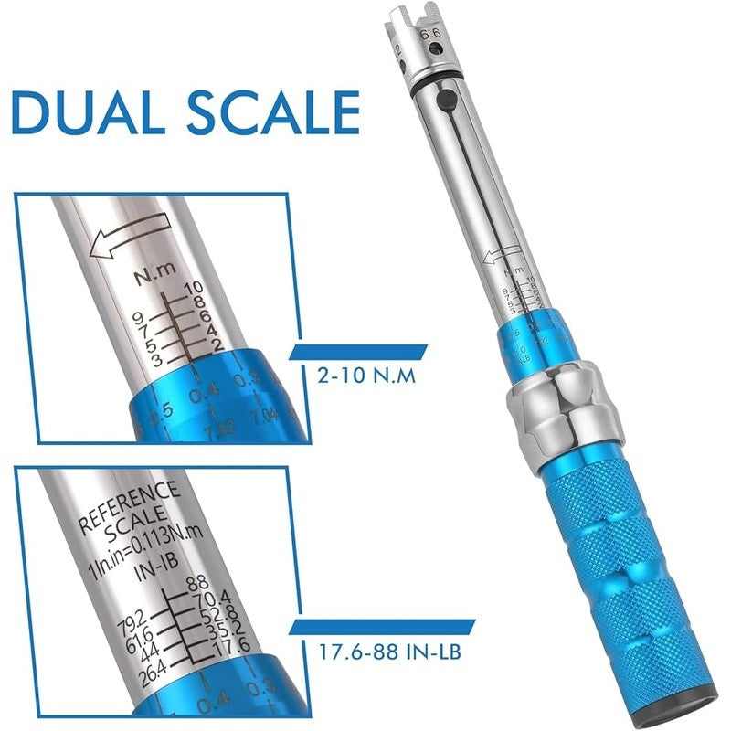 Motorcycle Spoke Torque Wrench 2-10Nm with 10 Interchangeable Heads - Accurate Maintenance Tool