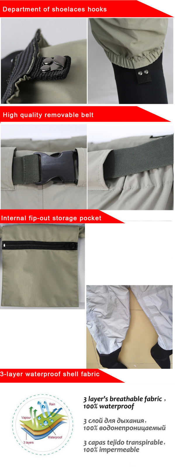 Breathable Waterproof Fly Fishing Waders Pants - Adjustable, Reinforced Knees