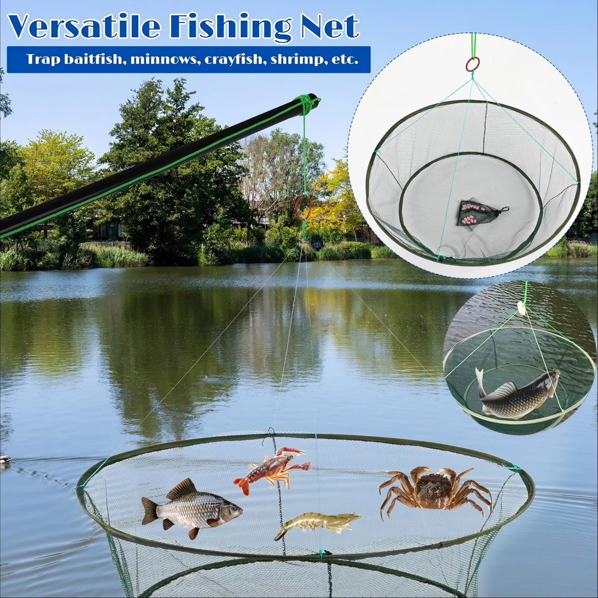 Foldable Fishing Bait Trap Mesh Net Cage for Crab Shrimp Minnow Crayfish
