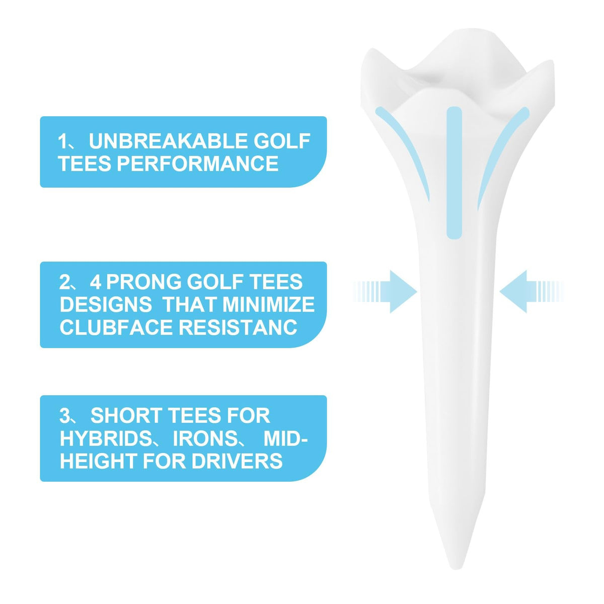 1.5 Inch Plastic Golf Tees Pack of 120 - Unbreakable, Friction-Reducing Design