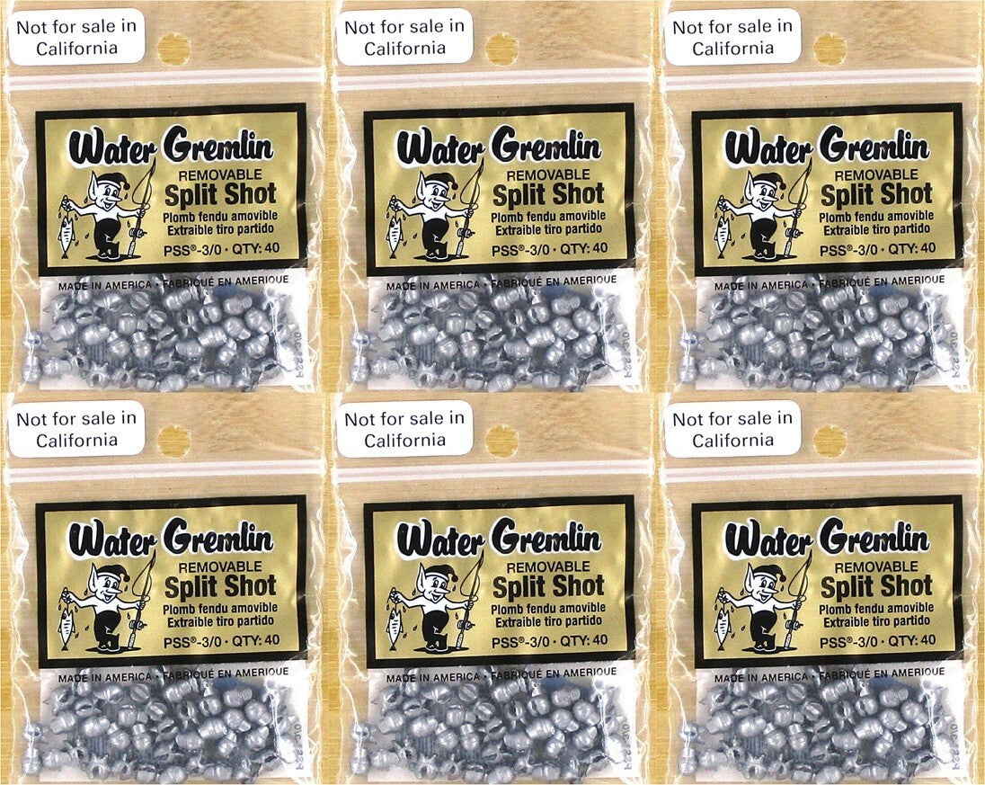 6-Pack Removable Split Shot Sinkers for Fishing Tackle - Size PSS-3/0