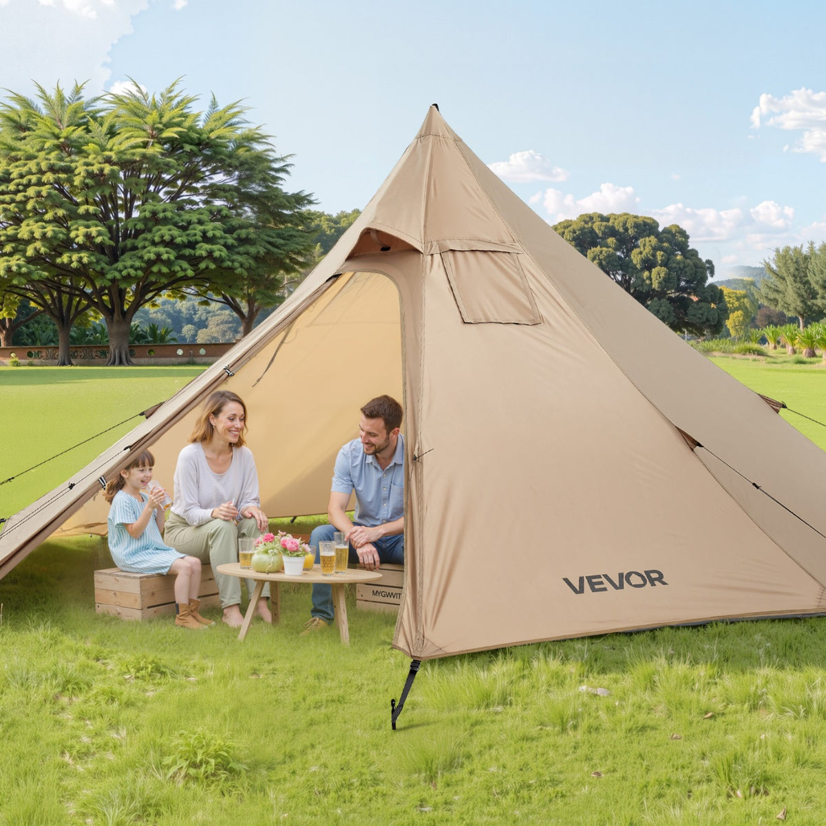 2-Person Waterproof Tipi Tent with Stove Jack for Camping