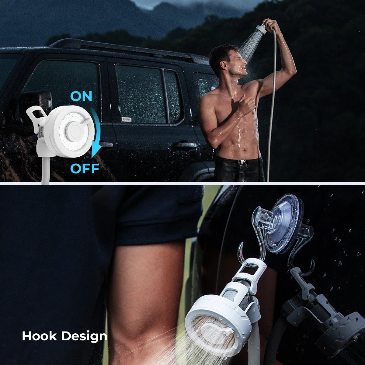 Ultralight Rechargeable Portable Outdoor Shower with High-Flow & Detachable Filter