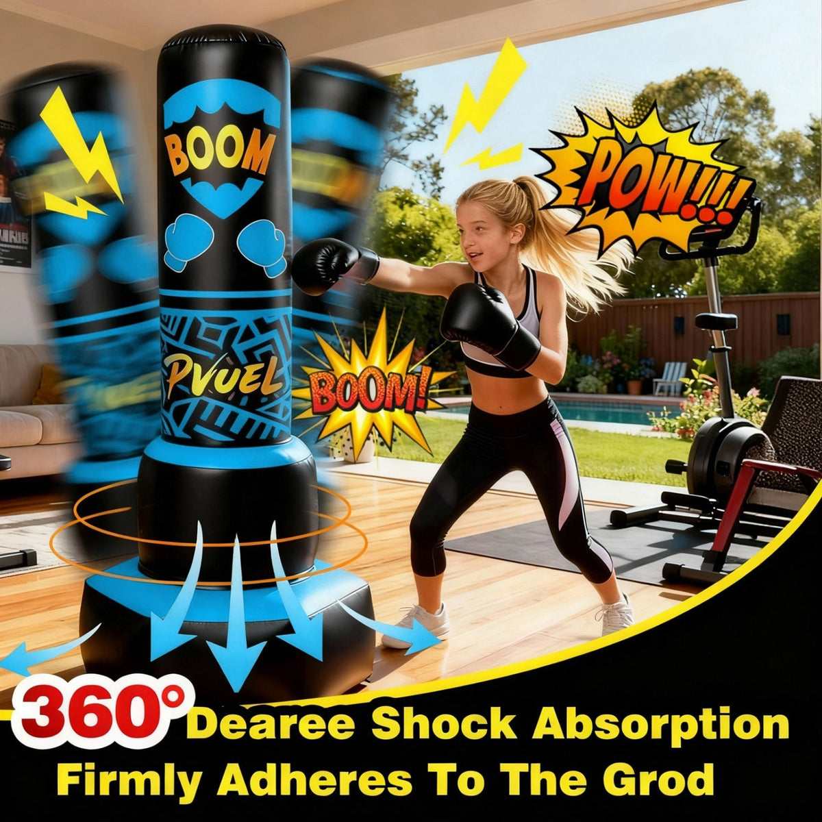 Kids Punching Bag Set with Gloves and Pump - Inflatable Freestanding Martial Arts Toy