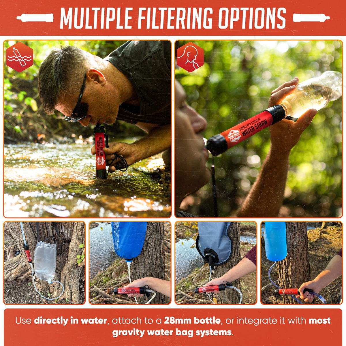 Reusable Emergency Water Filter Straws 2-Pack for Camping Hiking Survival
