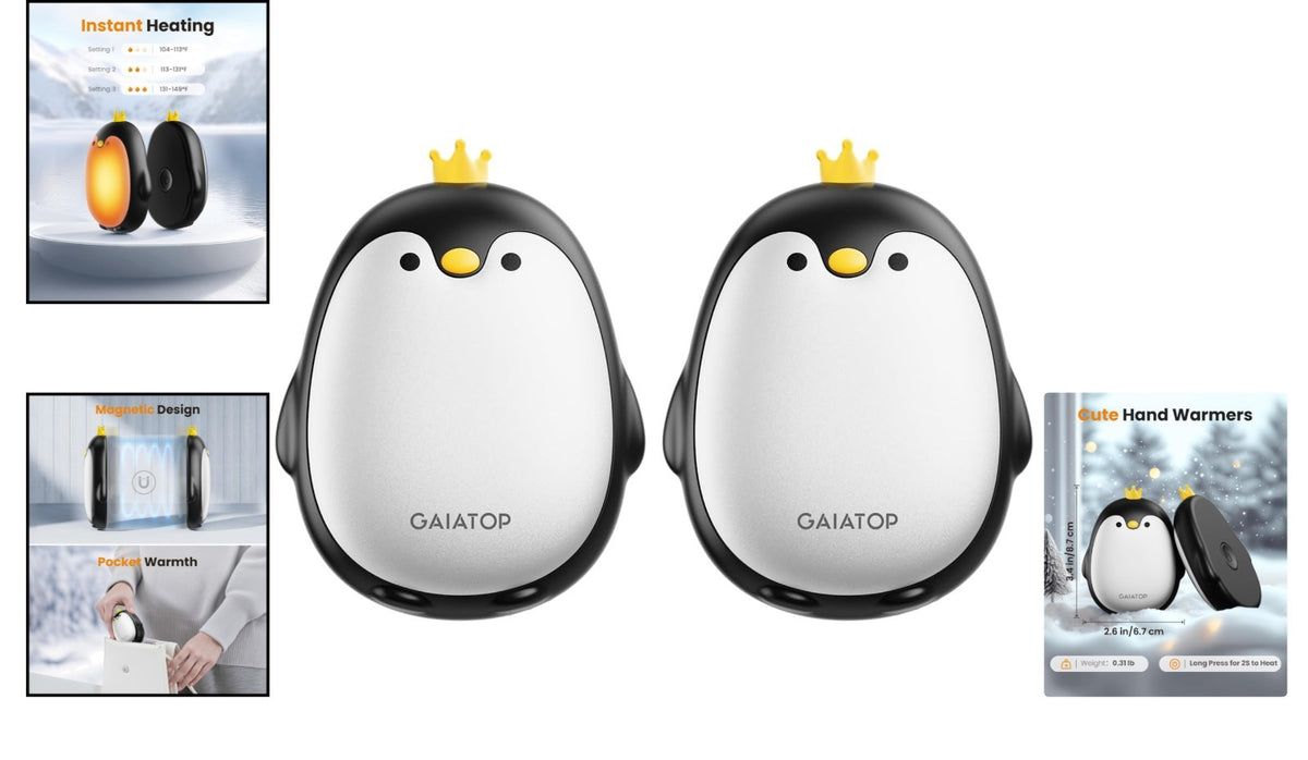 Portable Magnetic Hand Warmers Set - Fast Heating Penguin Design for Outdoors