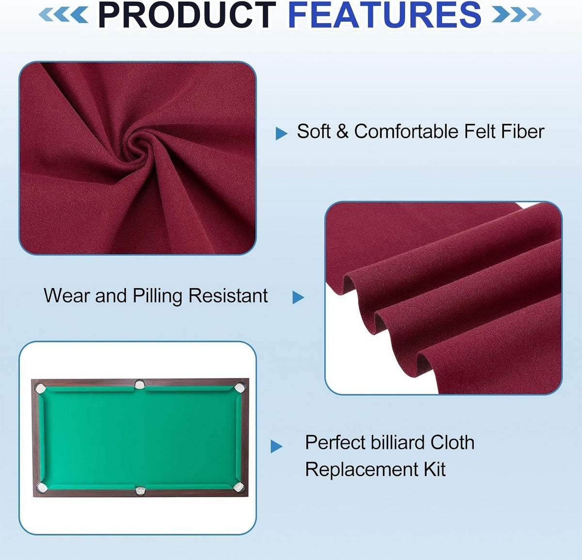 8ft Red Pool Table Felt Replacement Kit for Indoor Use
