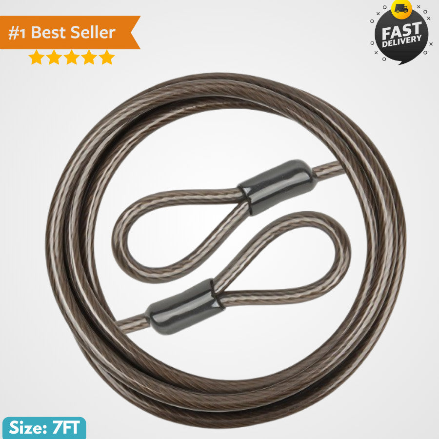 Heavy Duty 10MM Vinyl Coated Steel Security Cable with Loops - 7FT