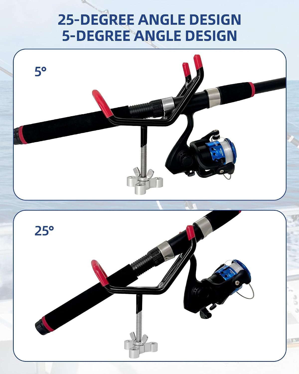 4 Pack Boat Fishing Rod Holders with Anti-Slip Tips - Dual-Angle Stainless Steel