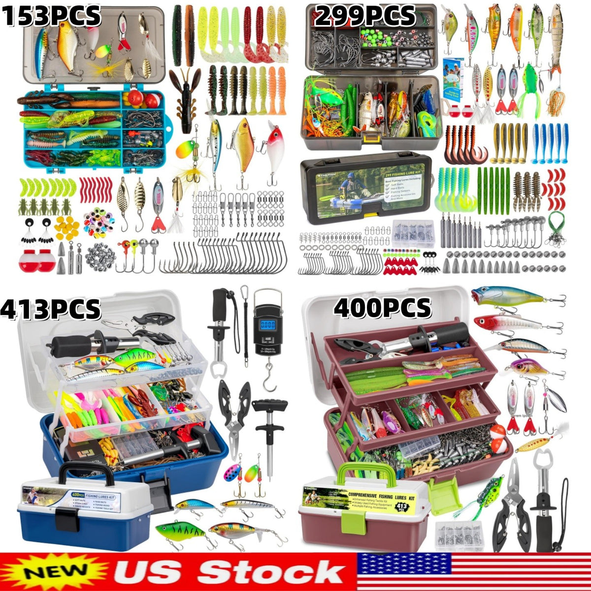 Complete Fishing Tackle Box Kit with Lures and Accessories - Multiple Sizes