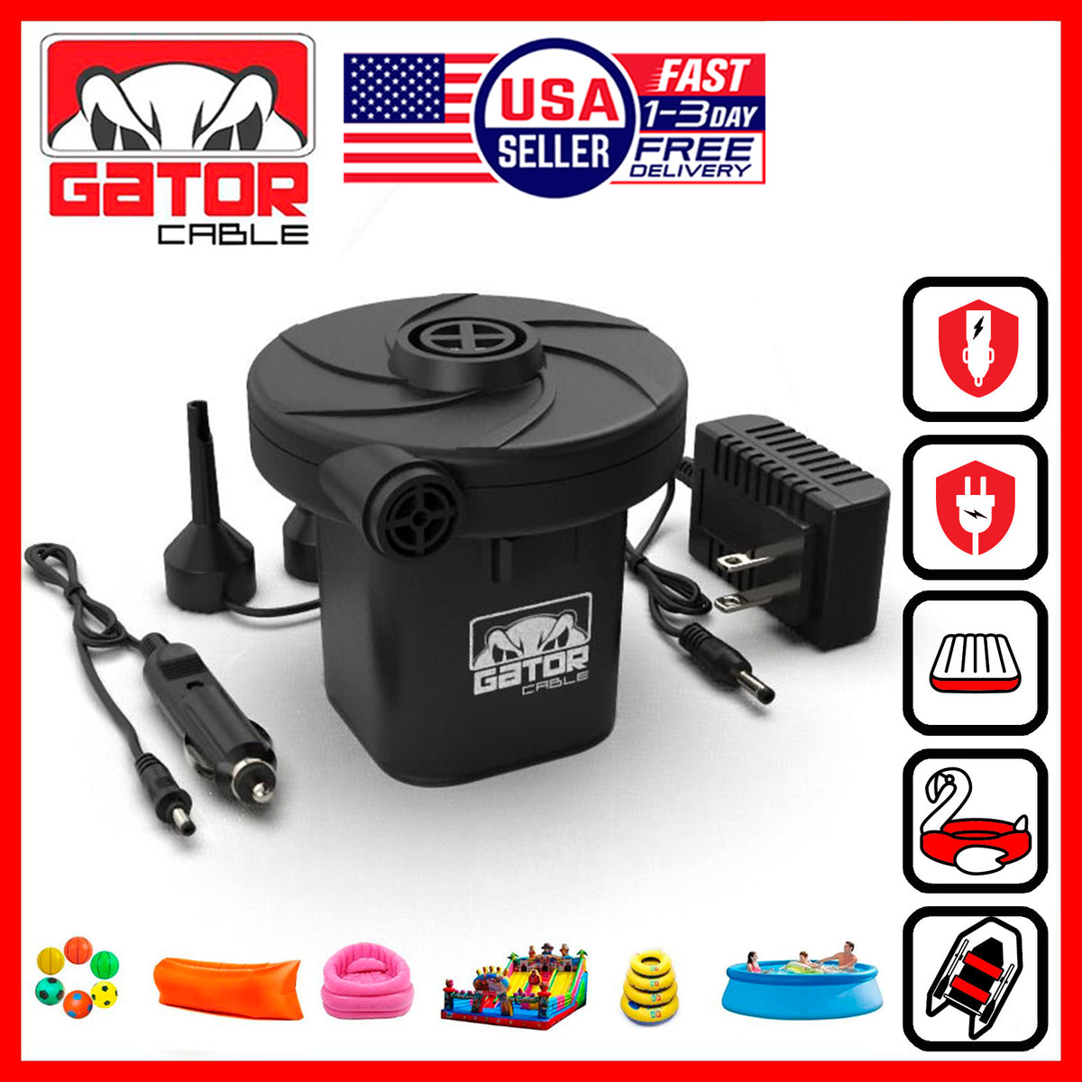 Portable Electric Air Pump for Inflatables Pool Mattress Boat Car