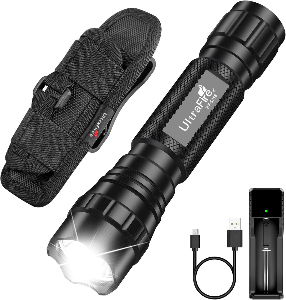 High Lumen Tactical Flashlight with Holster 1000 Lumens Waterproof LED