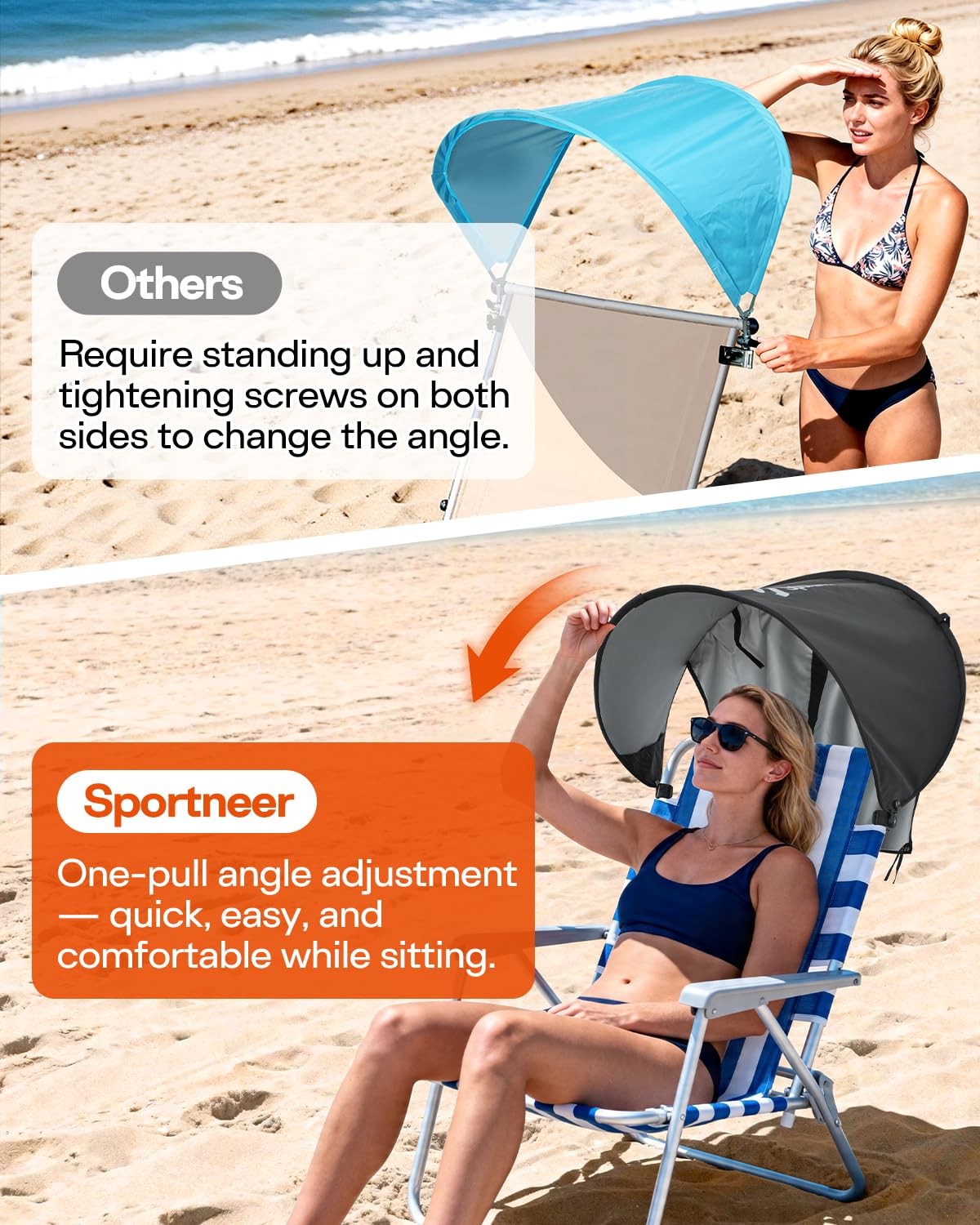 Universal UPF 50+ Sun Shade Canopy for Outdoor Chairs with Adjustable Angle & Back Flap