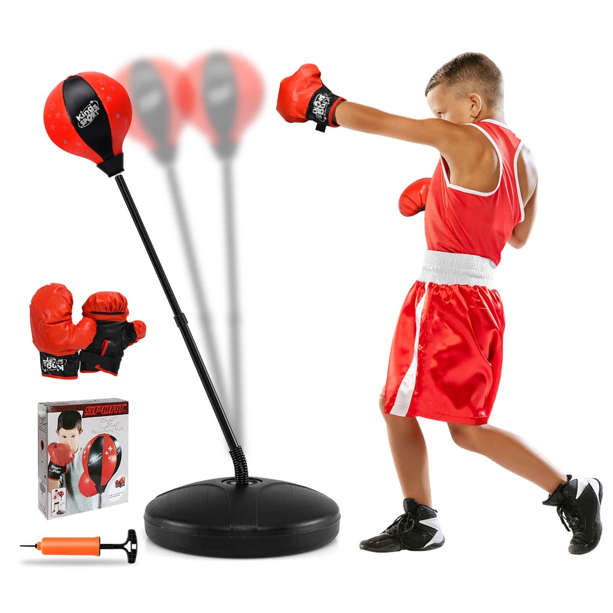 Kids Adjustable Inflatable Punching Bag Set with Stand Boxing Gloves & Pump