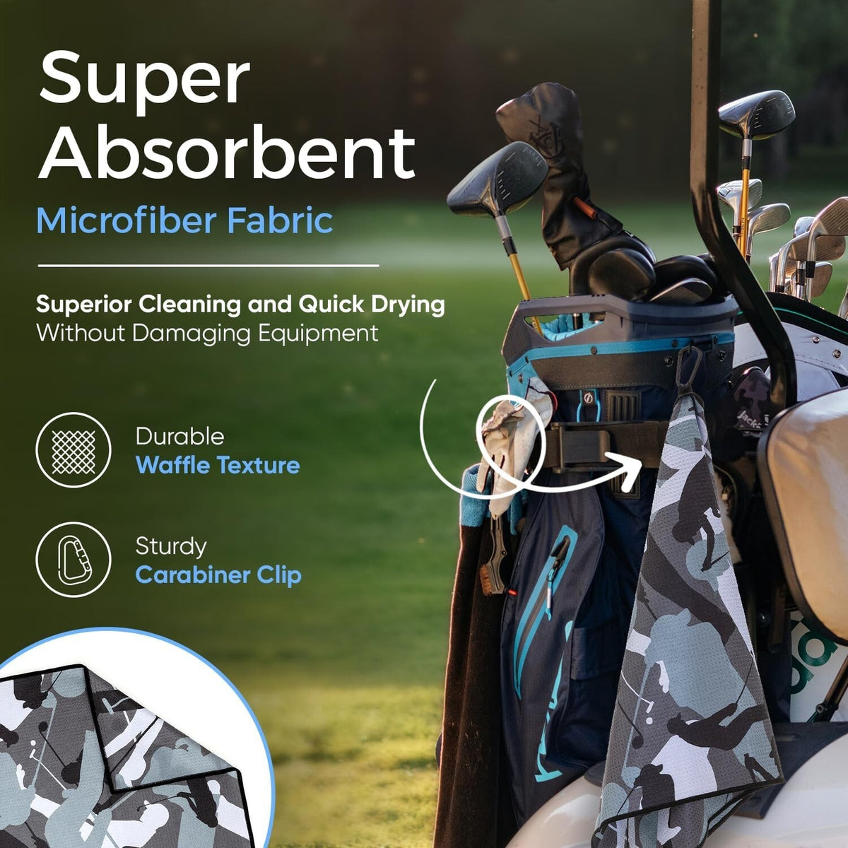 Golf Towel with Clip 34x20 Inch Microfiber Absorbent Towels for Golf Bag