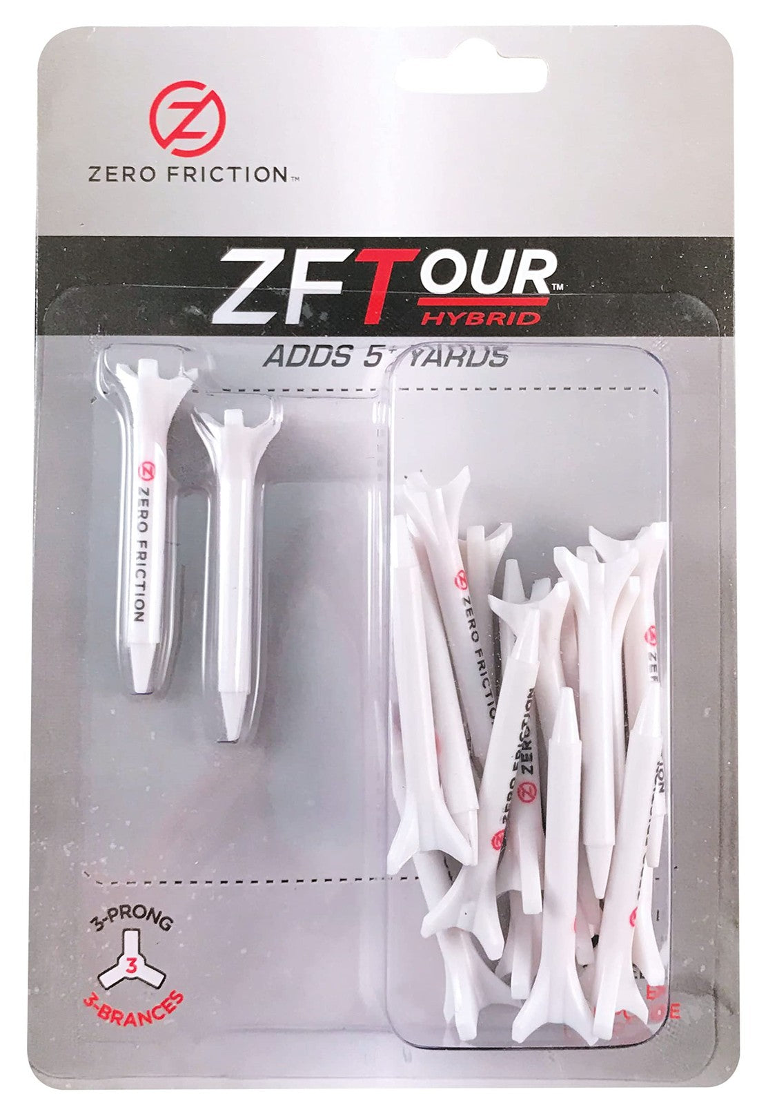 Zero Friction Tour 3-Prong Golf Tees - 1-3/4 Inch, Pack of 20, White