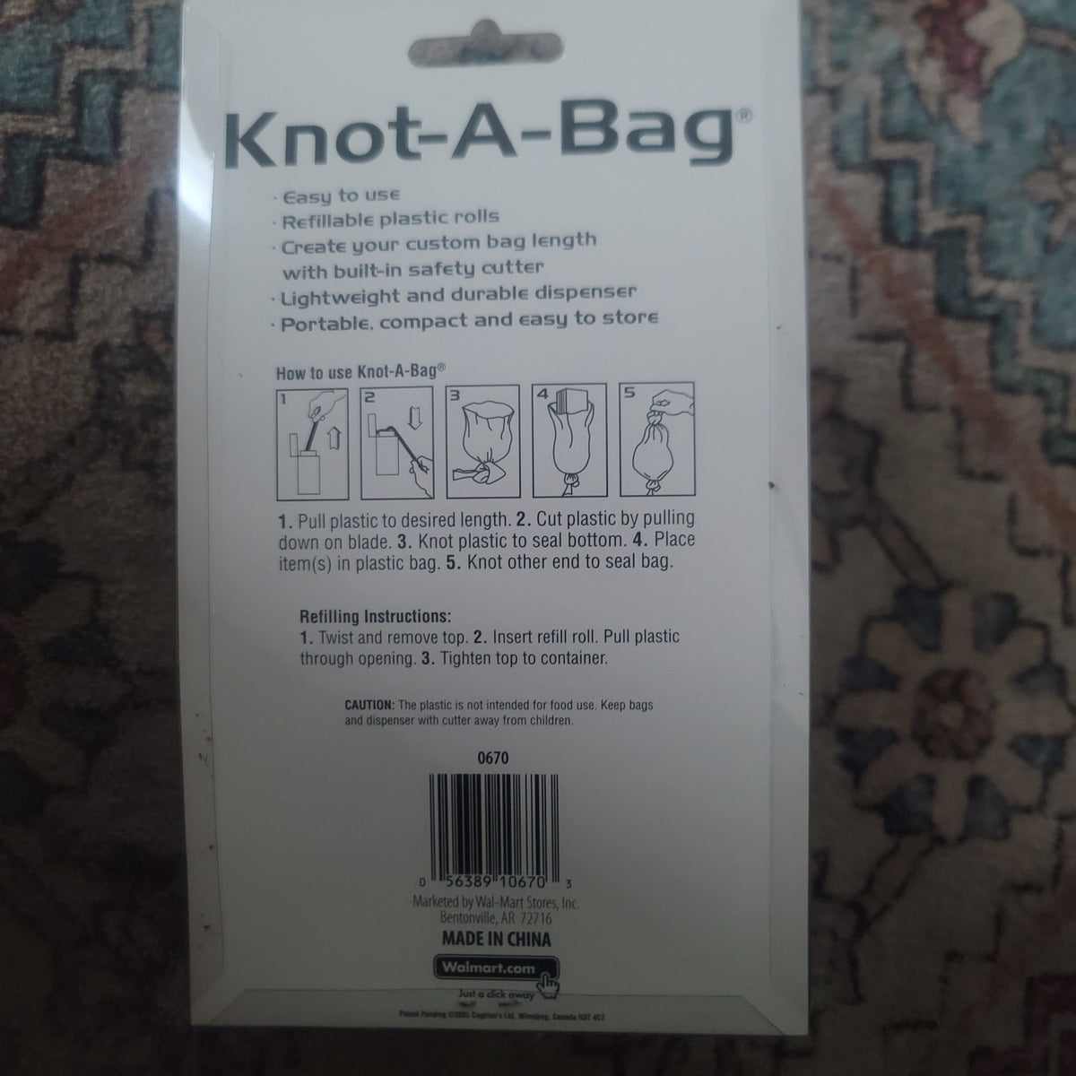 Knot-A-Bag Portable Plastic Bag Dispenser for Outdoor & Travel Use