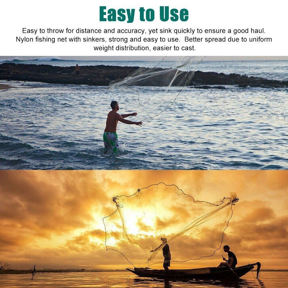 Heavy Duty Nylon Cast Net for Fishing - Multiple Radius Sizes