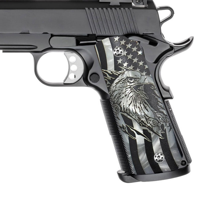 1911 Gun Grips Custom White Pearl Poly Full Size Pistol Grips with Screws