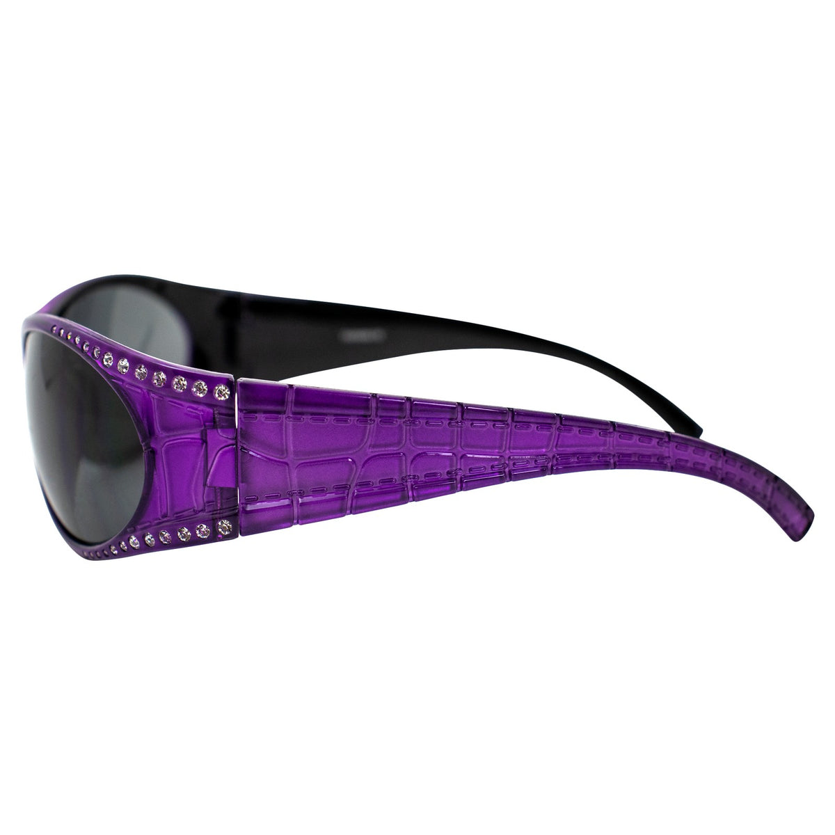 Women’s Wraparound Motorcycle Sunglasses with Purple Frame & Smoke Lenses