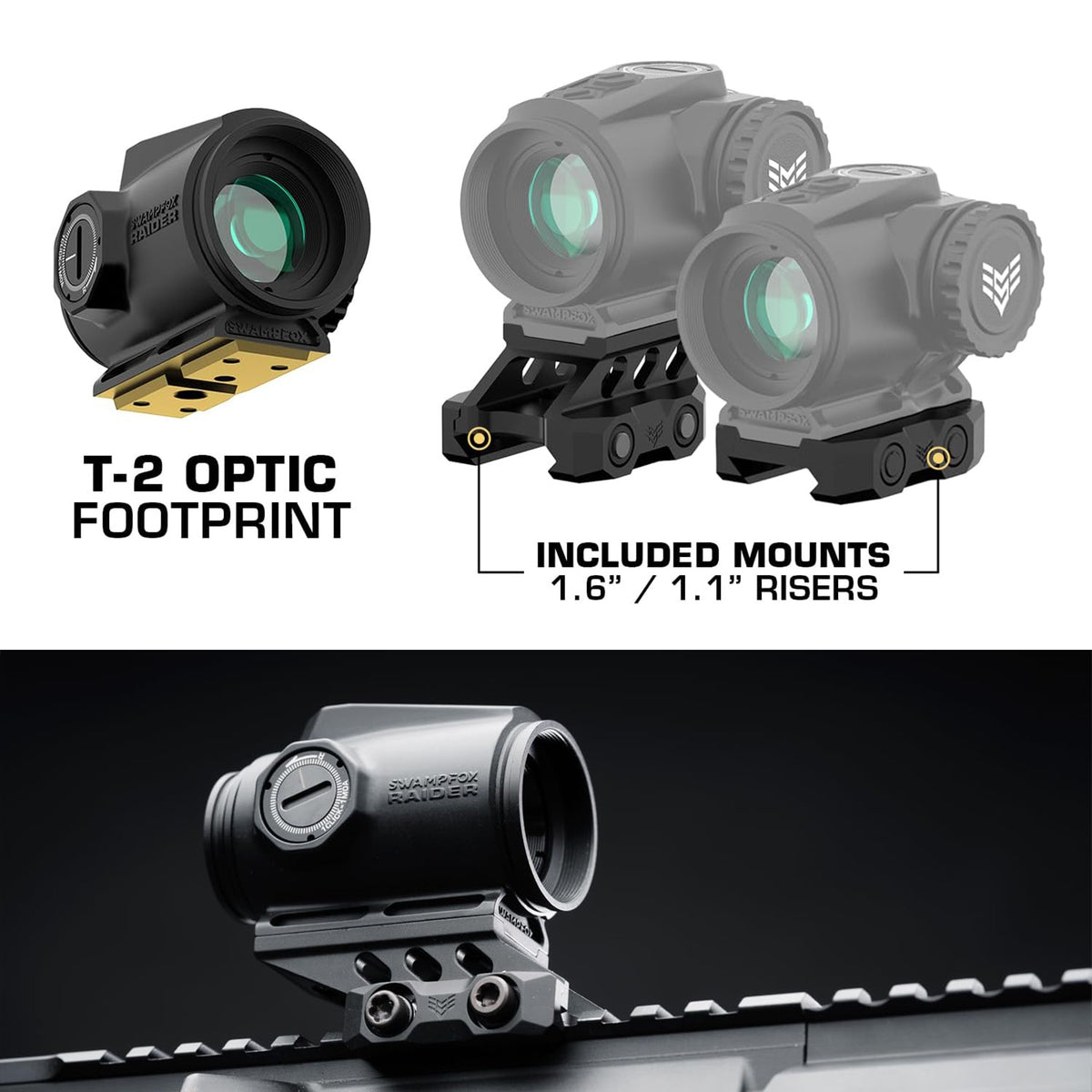 Swampfox Raider 1X20 Micro Prism Rifle Sight Green Reticle, Bullet Rise Compensation