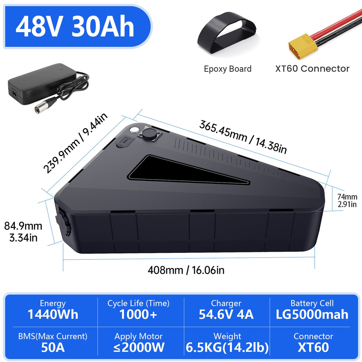 High-Range Lithium Battery for E-Bikes 48V 52V 60V 30Ah - Universal Ebike Power Pack