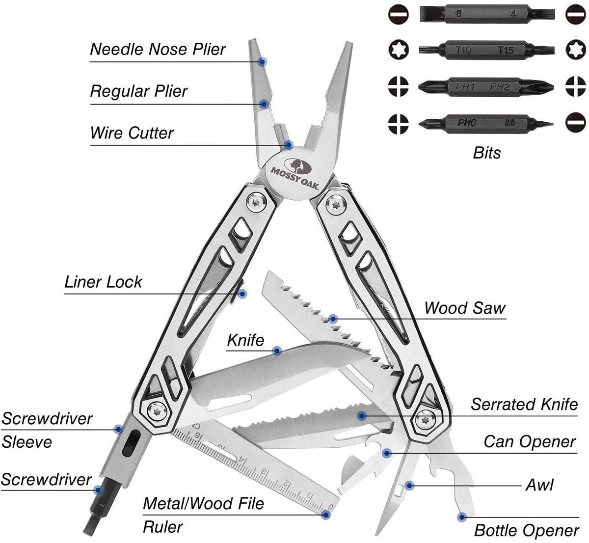 21-in-1 Multi Tool Pocket Knife with Pliers and Sheath - Stainless Steel