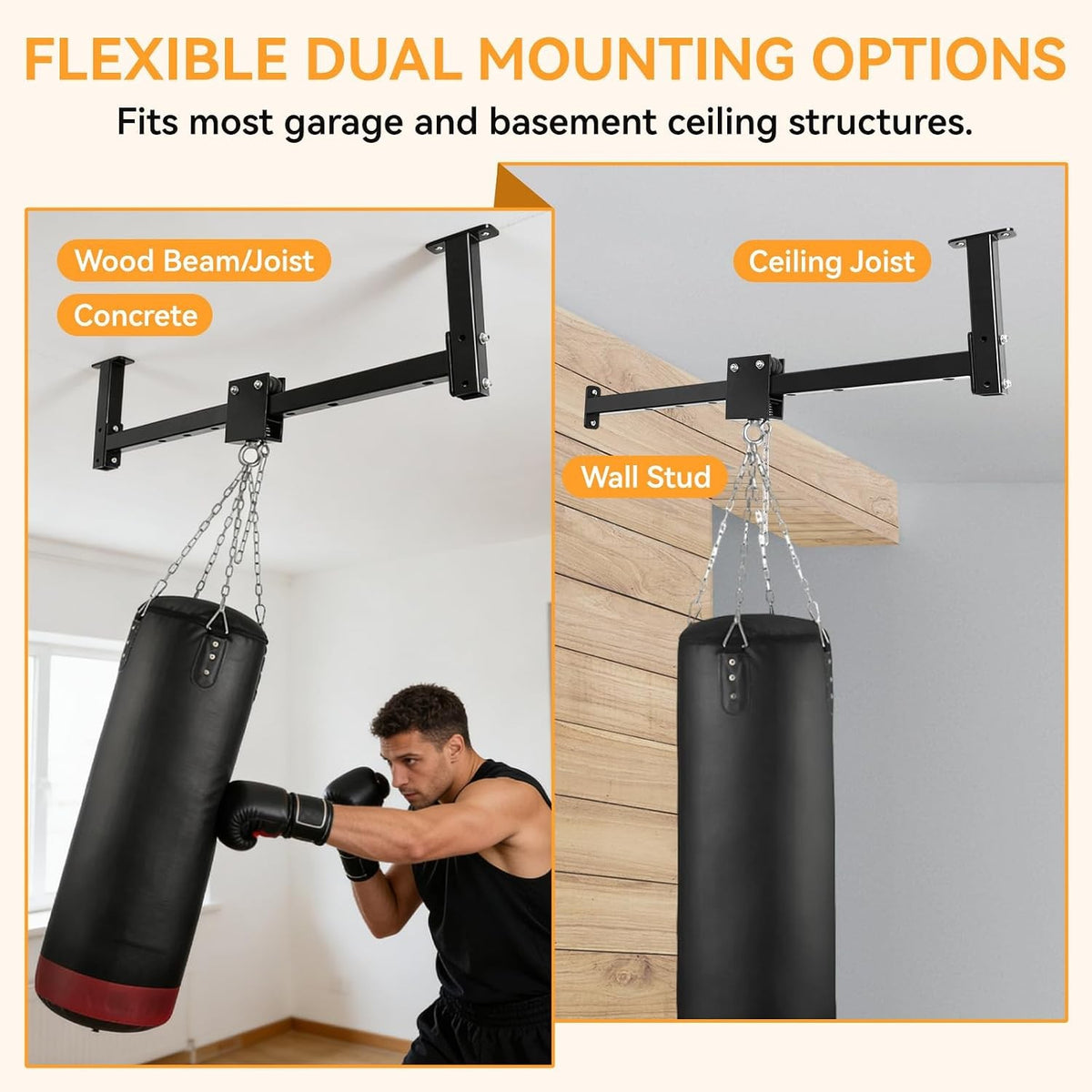 Heavy Bag Wall Mount Hanger with Roller System 300 lb Capacity Adjustable