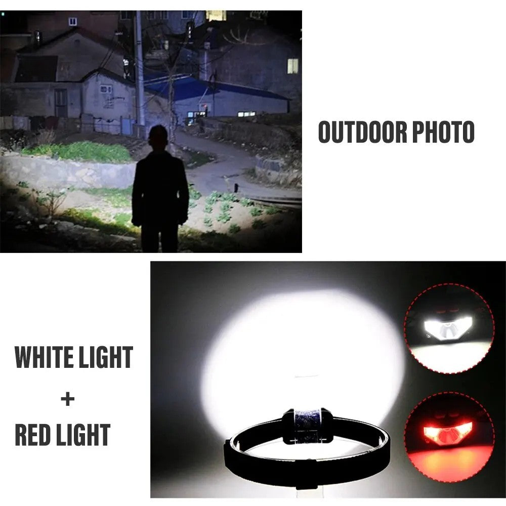 Rechargeable LED Headlamp with Red White Light Modes Waterproof Camping Light