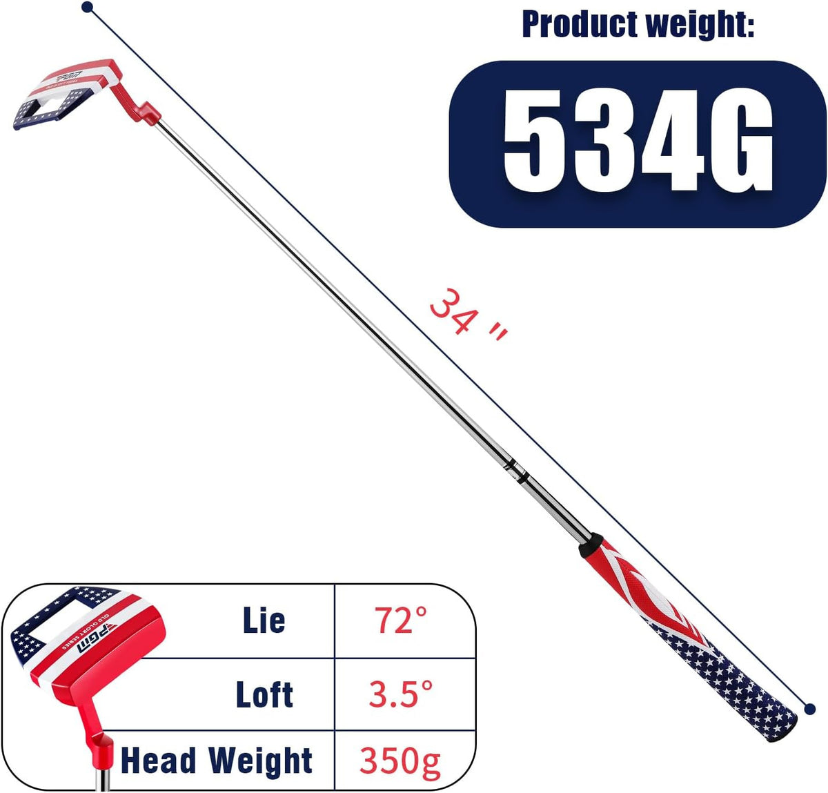 Mallet Golf Putter 34 Inch Right Handed Oversized Steel Head for Men & Women