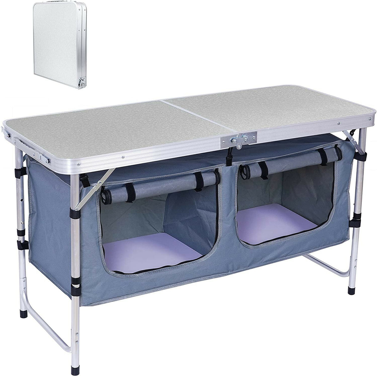 Portable Folding Camping Table with Adjustable Height & Storage Bags