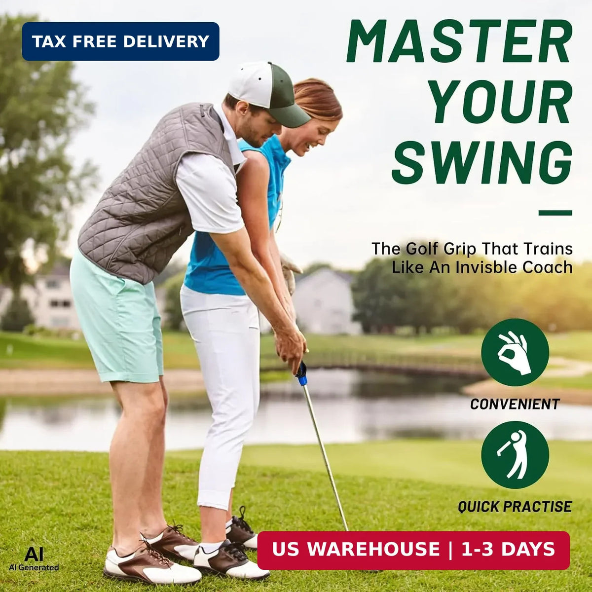 Golf Grip Trainer - Non-Slip Durable Hand Position Aid for Swing Improvement
